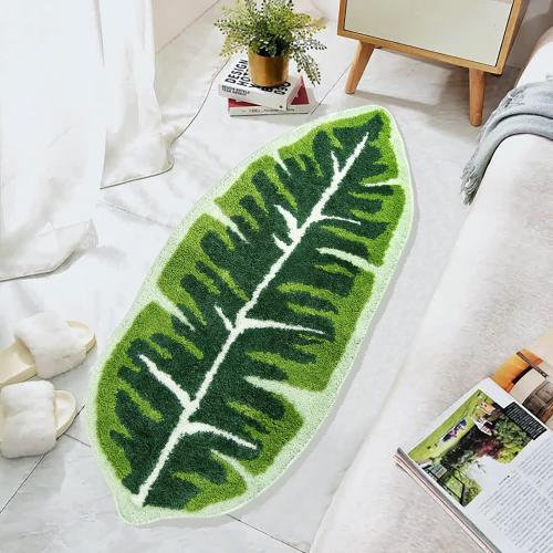 Leaf Kids Rug Green Bathroom Runner Rug Small Cute Bath Mat Nursery Boho Area Rug Non Slip Long Carpet for Bedroom Children Room Kitchen Monstera Plant Home Decor 20x47 inch