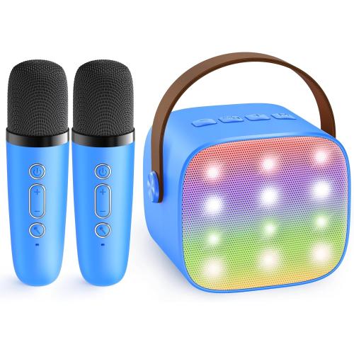 Mini Karaoke Machine for Kids Adults, Portable Bluetooth Speaker with 2 Wireless Microphones, Birthday Gifts Toys for Girls Boys Ages 3, 4, 5, 6, 7, 8, 9,10,11,12  Years Old Toddler (Royal-Blue)
