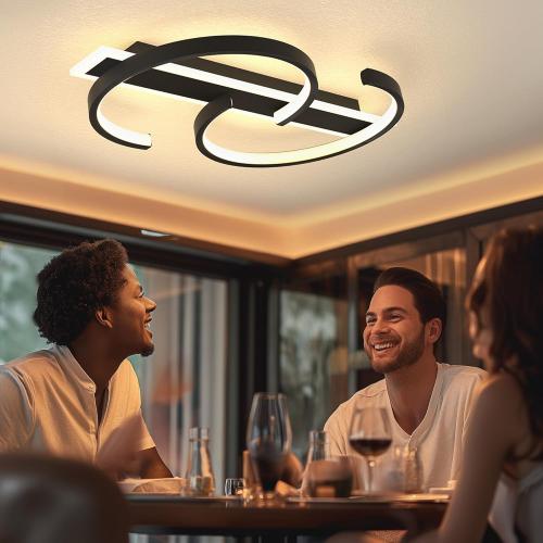 YCMGEAD LED Ceiling Light 2 Rings Black Modern Flush Mount Ceiling Lamp with Remote 3000-6000K Living Room Light Fixture 23.62in for Bedroom Dining Room Office