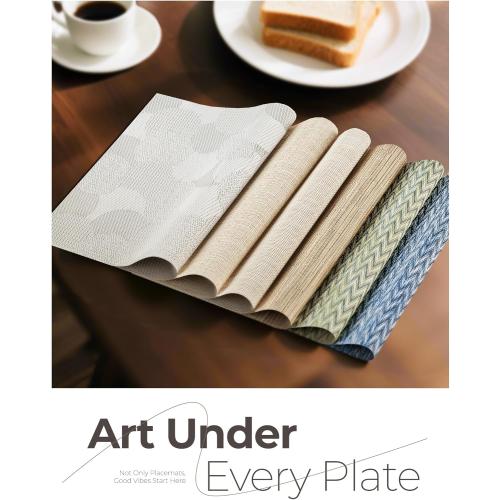 Leetaltree Beige Placemats Set of 8 - Heat Resistant Non-Slip Place mats for Dining Table, Washable Durable PVC Vinyl Woven Table Mats（Beige, 8）