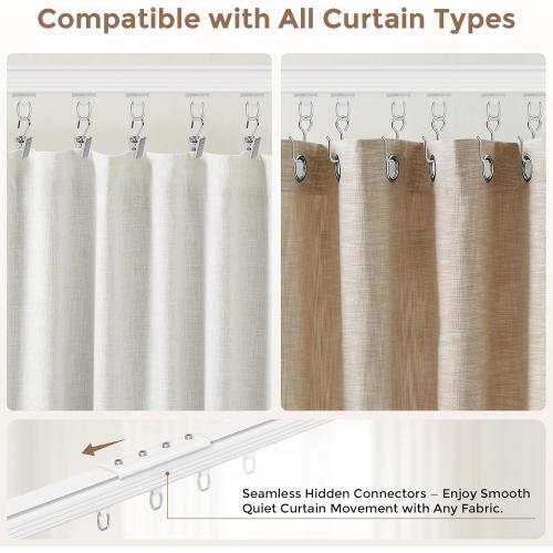 Ceiling Curtain Track White 12-15 ft Heavy Duty Ceiling/Wall Mount Rail | Includes 50 quiet-glide rollers, 50 hooks and 50 clips. Supports up to 50 lbs for room dividers, bathrooms and hospitals