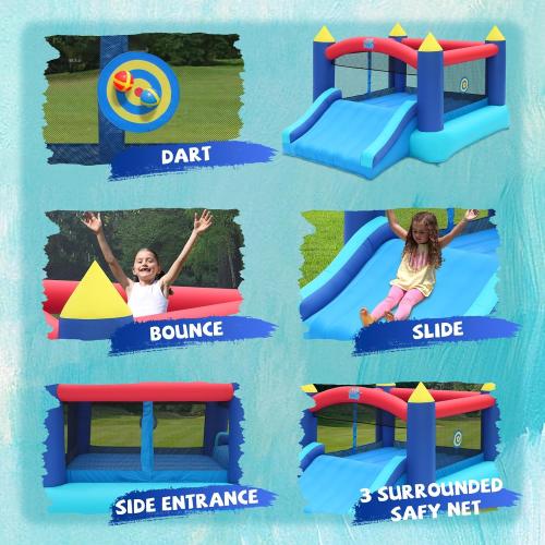 Action Air Bounce House, Inflatable Bouncer with Air Blower, Jumping Castle with Slide, Family Backyard Bouncy Castle, Durable Sewn with Extra Thick Material, Idea for Kids (Blue)