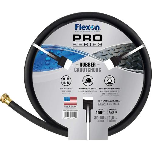 Flexon 5/8 x 100Ft Premium Rubber Garden Hose – Heavy-Duty, Commercial-Grade, All-Weather Flexibility, High Burst Strength, Crush-Proof Couplings, Kink-Resistant, Ideal for Landscaping and Job Sites