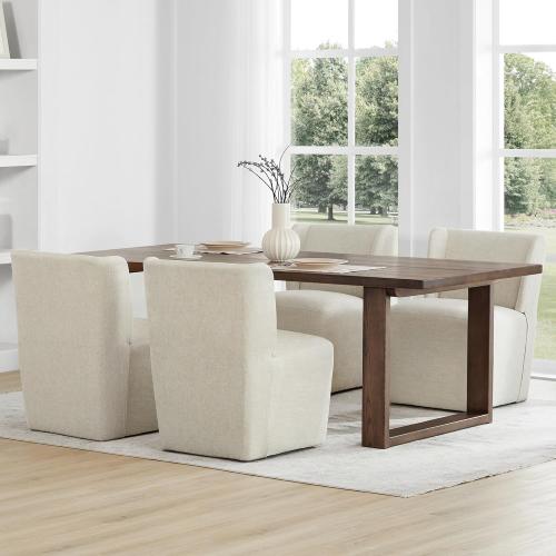 Upholstered Dining Chair with Casters, Wingback Modern Side Armless Deskchair with Rollers for Diningroom Bedroom Livingroom Reading Room