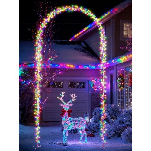 Flacchi Christmas Decoration Outdoor Arch Lights - 9.5FT 460LED Waterproof String Lights with Timer, 8 Modes for Holiday Party,Wedding, Garden, Patio (Multicolor)