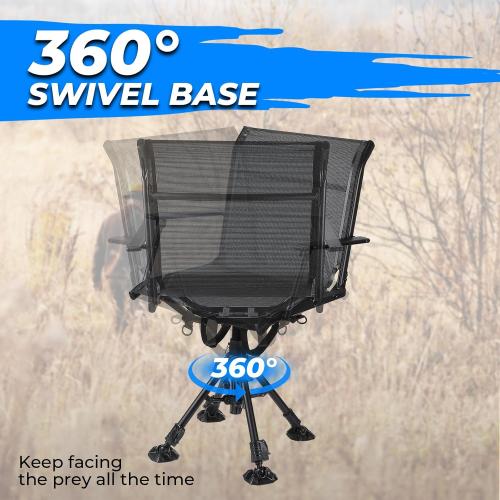 KEMIMOTO Hunting Blind Chair 360° Silent Swivel, Height Adjustable Black | 320 Lbs Capacity, Quick Folding Stable Portable, Swivel Anti-Sink Feet, for Deer Hunting Fishing Camping Ground Blinds