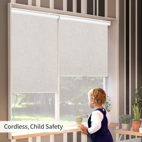 GENIMO 100% Blackout Roller Window Shades, Window Blinds Cordless with Thermal Insulated, UV Protection Fabric, Mini French Door Blinds for Home, Office, Bedroom, Easy to Install, Ivory, 37 W X 72 H
