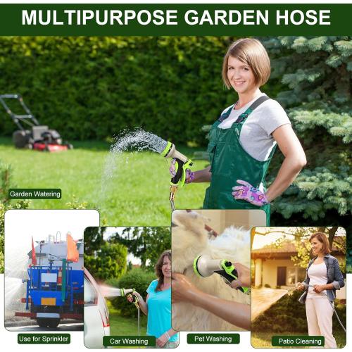 Metal Garden Hose 100FT, Stainless Steel Heavy Duty Water Hose with 10 Function Nozzle & Brass Nozzle, Sturdy and Lightweight, No Kink & Tangle, Easy to Use & Store, Suitable for Yard and Lawn