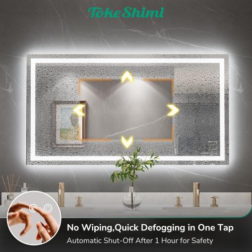 TokeShimi 24x30 LED Bathroom Mirror with Lights,Front Lit   Backlit,Anti-Fog LED Mirror for Bathroom,Stepless Dimmable 3-Color Light,Tempered Glass,Memory,UL Listed,Waterproof