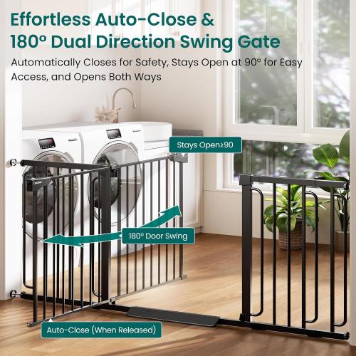 Cumbor Extra Wide Baby Gate, 36.6-69 Walk-Through Dog Gate for Stairs, Doorways & Hallways, 30.5“ Tall, Auto-Close & Dual-Swing Safety Child Gate Indoor, Easy Install Pressure-Mounted Pet Gate, Black