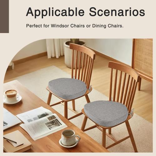 OVOV Chair Cushions for Dining Chairs Set of 6 Windsor Seat Cushion for Kitchen Room Chair Thick Textured Chair Pads with Ties and Non-Slip Bottom(16x15 Inch Light Grey)