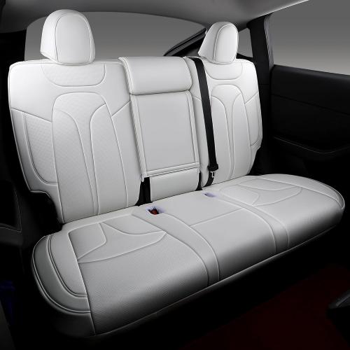 Custom Fit Seat Covers for 2020-2024 Tesla Model Y (5-Seater), Waterproof Nappa Leather, OEM Factory Style Full Set Car Seat Protectors Airbag Compatible - White