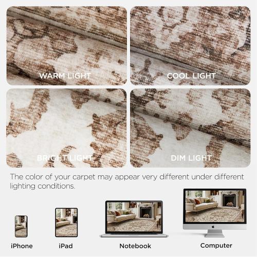 Joydeco Washable 2x6 Hallway Runner Vintage, Beige & Blue & Reddish-Brown