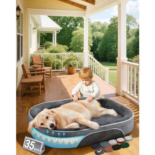 OhGeni Orthopedic Dog Couch Pet Sofa Large Sized Cat Beds with Comfort Foam Support, Soft Comfortable Fabric, Machine Washable Waterproof Removable Cover, 35-Inch (Gray)