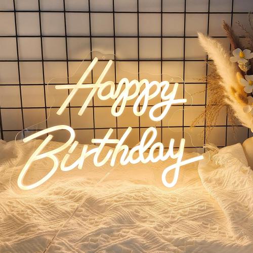 Happy Birthday Neon Sign, Happy Birthday Light Up Sign, Neon Happy Birthday Sign, Happy Birthday Led Sign for Backdrop All Birthday Party Decoration USB Powered Warm White,16.5x 12 (Plug not provided)