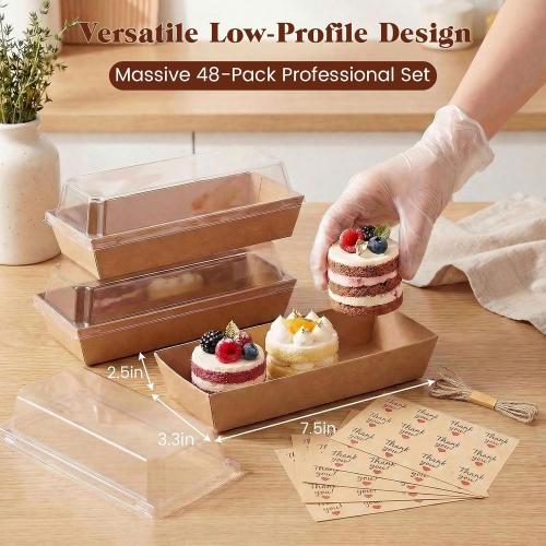 VGOODALL 48PCS Charcuterie Boxes, To Go Food Container Small Paper Bakery Boxes Treat Box with Clear Lid for Sandwich Dessert Cake Slice