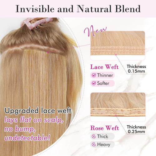 Set of 4 Color Blond REECHO Clip in Hair Extensions, 4PCS Blonde Hair Extensions 24 Thick Long Beach Waves hair extensions HE003 Invisible Lace Weft Natural Soft Hairpieces for Women – Dark Blonde with Light Ends
