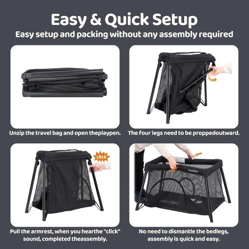 Color Black Pamo Babe Travel Crib Lightweight Playpen Baby Playard with Bassinet Portable Mini Playard