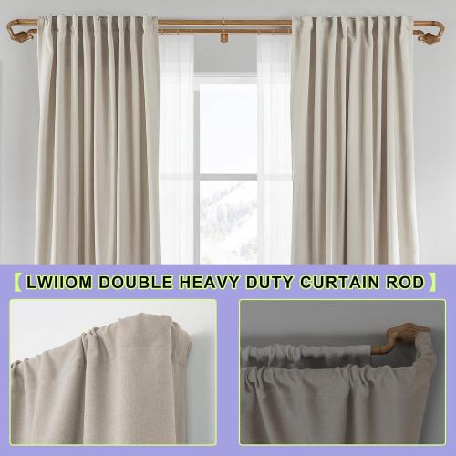 Brown Wood Grain Double Curtain Rods For Windows 72-144 Inch,Heavy Duty Double Curtain Rod with Aluminum Finials and Bracket,Adjustable Double Window Rods For Blackout Or Room Darkening Panels