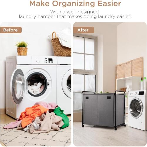 EasyAcc Laundry Basket with Wheels, Rolling Laundry Hamper, 39 Gallons (150L), Laundry Basket, Large Capacity Blanket Storage, Carbon Steel Frame 24 x 16.8 x 23.4 Inches