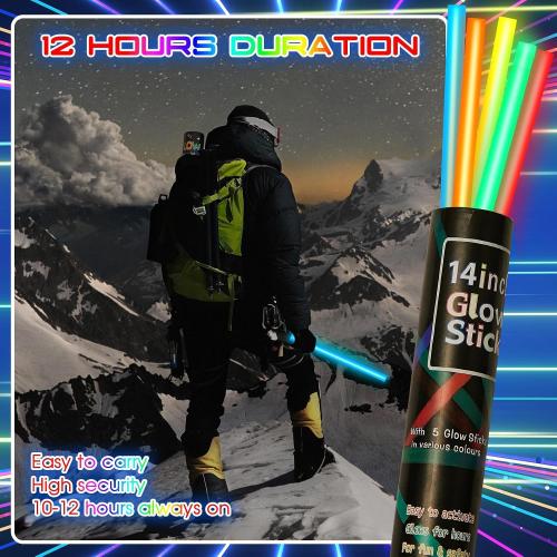 Lewtemi 5 Pcs Large Glow Sticks, 14 Inch Jumbo Light up Sticks Holiday Colorful Sticks Emergency Glow in The Dark Party Supplies for Camping, Halloween, New Year