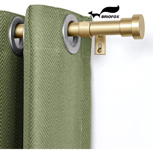 Briofox gold Curtain Rods for Windows 48 To 84 Inch, 1 Inch Heavy Duty Adjustable Curtain Rod With Modern Decorative End Cap Finials WIth Brackets【NOT TENSION ROD】