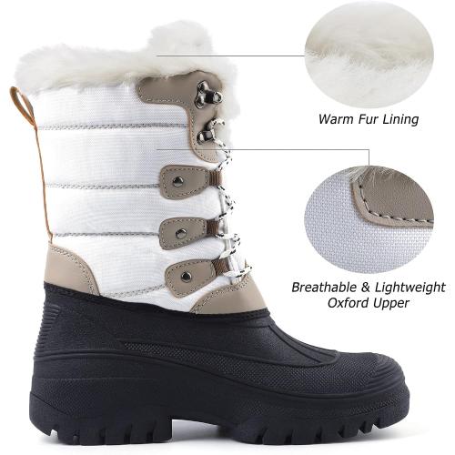 Size/ 5 woman Knixmax Women's Winter Snow Boots Waterproof Mid Calf Booties Fur Lined Warm Outdoor Insulated Mucker Yard Skiing Hiking Boots for Women Size 6-11