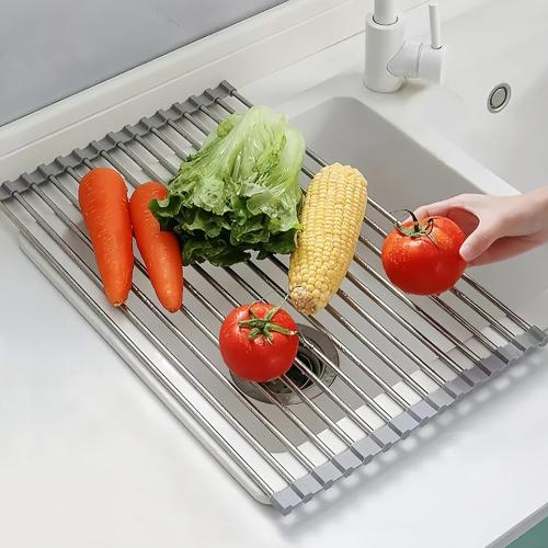 Roll Up Dish Drying Rack, 17.7 x 11.8 Over The Sink Dish Drying Rack, Dish Drying Rack for Kitchen Sink Counter Storage (Grey)