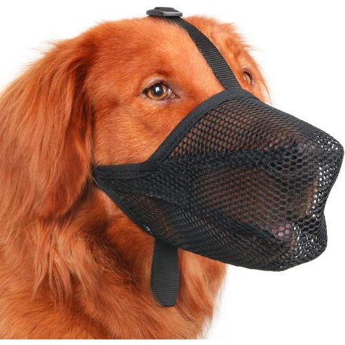 Mayerzon Dog Muzzle, Patented Soft Mesh Muzzle for Small Medium Large Dogs for Scavenging Biting Licking and Chewing, Allows to Pant and Drink (M, Black)