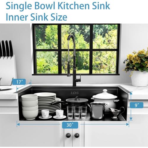 Black Drop In Sink 33x22, Matte Black Stainless Steel Sink Drop In 33x22, 16 Gauge Stainless Steel Black Kitchen Sink with Workatation Ledge and Abundant Accessories