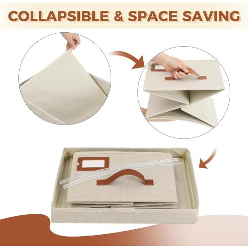 Ivory 2pack set Storage Standard 2-Pack File Organizer Box with Lid - Collapsible Hanging Linen Document Organizer Portable File Boxes, Lightweight & Portable Filing Box Crates with Handles & Extras, Ivory