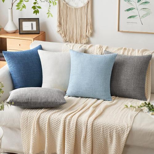 MIULEE Pack of 2 Linen Textured Pillow Covers, 18x18 Inch Light Blue