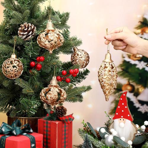 Shappy 6 Pcs Christmas Gold Ball Ornaments 2/3/5 Inch Diamond Pendant Christmas Tree Ornaments Gold Decorations for Home Xmas Holiday Party Wedding Wreath Gift