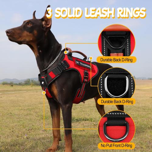 Size M Service Dog Vest - HEYCAHVA Tactical Dog Harness Full Metal Buckles for Large Medium Dog Reflective No Pull Dogs Harnesses Vest with Leather Handle, Hook & Loop for Hiking Training (Red)