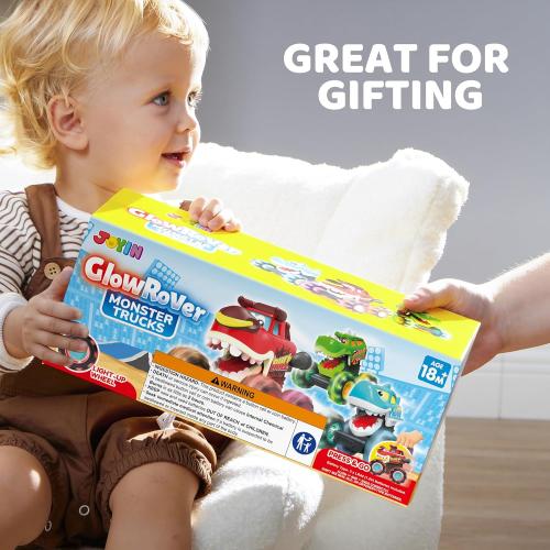 JOYIN 3 Pack Monster Truck Toy - Motion Activated Light Up Cars for Toddlers - Monster Glow Rover LED Wheels - Baby Boy Toys - Press and Go Trucks for Kids Boy Birthday Gifts Easter Basket Stuffers