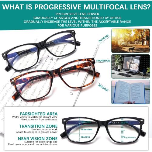 3 Pack Progressive Multifocus Reading Glasses for Women Men Blue Light Blocking Multifocus Spring Hinges Readers (3 Mix Color, 1.25, multiplier_x)