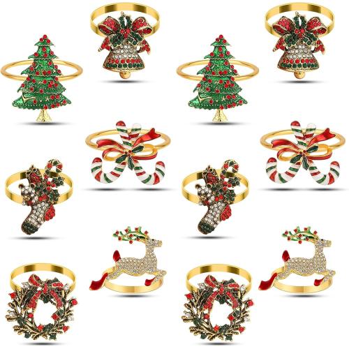 Set of 12pcs Christmas Napkin Rings, Gold Metal Napkin Ring Holder Bluk for Christmas Party Favor Wedding Dinner Table Decoration