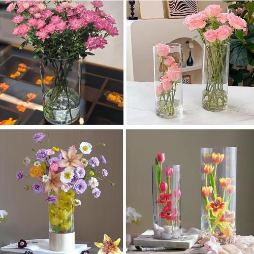 24 Pack Acrylic Cylinder Vases 4,6,8 Inch Tall Clear Acrylic Flower Vase Bulk Floating Candle Holders Cylinder Plastic Vases for Centerpiece Table Wedding Home