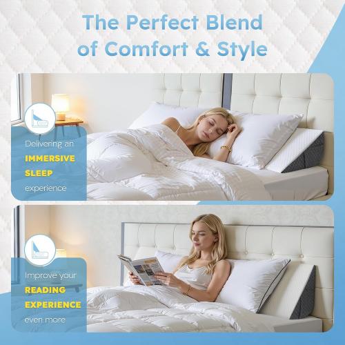 HABUTWAY Twin Size Bed Wedge Pillow for Headboard, Mattress Gap Filler for 0-8 Gap, High-Density Foam with Grip Dots & Side Pockets, Headboard Wedge Pillow (White)