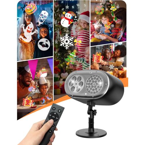 Christmas Projector Lights Outdoor, Christmas Patterns Holiday Projectors, 12 HD Effects (3D Ocean Wave   Patterns), Holiday Projector, Christmas Decorations for Light Show (Black-Christmas-01)