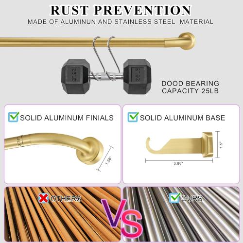 Brass Disc Curtain Rods, 84-144 Inches Window Curtain Rod,Adjustable Room Darkening Curtain Rod with Aluminum Finials and Brackets,Wrap Around Design