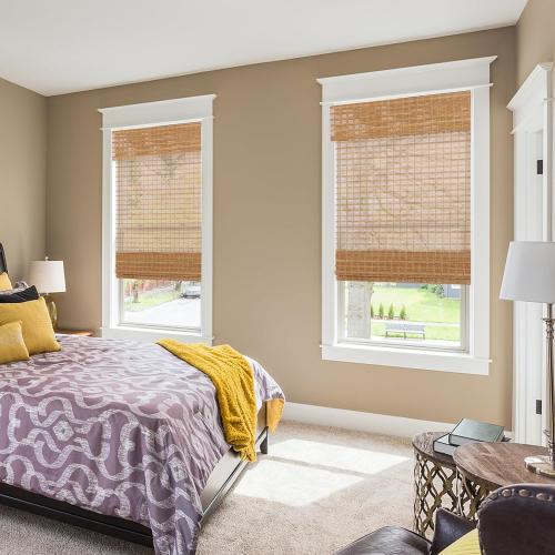 Cordless Wood Window Blinds, Bamboo Sheer Light Filtering Woven Roman Shades, Tiger Wood, 22.5 W X 48 H
