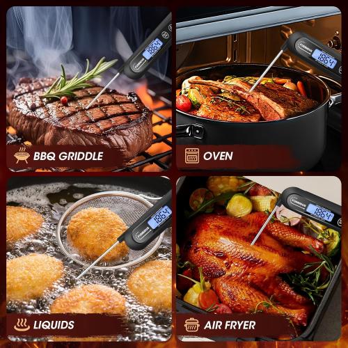 Digital Meat Thermometer - 2S Instant Read Food Thermometer with Backlight, Foldable Probe for Turkey BBQ Grill Smoker Candy, Essential Kitchen Cooking Gadget