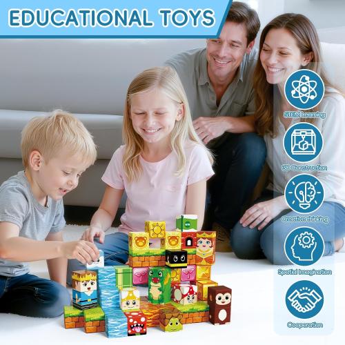 60PCS Mini Magnetic Building Cubes Set, Adventure-themed Magnetic Blocks, Portable Magnetic Travel Blocks with Iron Case, Educational Toy for Kids STEM & Construction Learning for Kids Aged 3