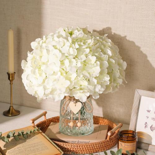 White Hydrangea Artificial Flowers Bulk, 20Pcs Silk Flower Heads with Stems