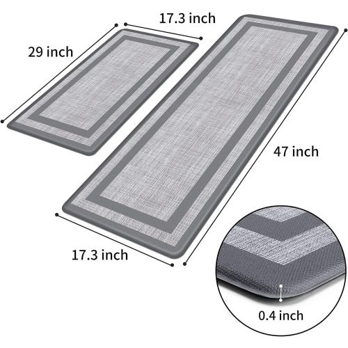 Mattitude Kitchen Mats Set of 2,Cushioned Anti-Fatigue Non-Skid Rug Sets | Ergonomic Comfort PVC Kitchen Mats for Floor,Standing Mat for Kitchen,Floor,Office,Sink,Laundry, Grey Frame