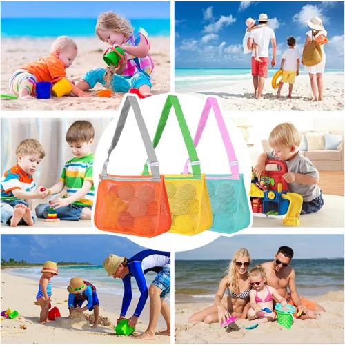 UTTPLL Colorful Mesh Beach Bag Adjustable Kids Quick Dry Net Tote for Seashell Collecting Sand Toy Swimming Accessories