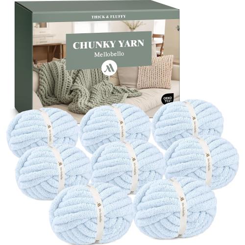Jumbo Chunky Yarn for Hand Knitting - Super Thick Chenille Chunky Yarn for Crocheting - Extra Soft Bulky Fluffy Blanket Big Yarn 8 Jumbo Pack (27yds,8 oz Each Skein) Sky Blue