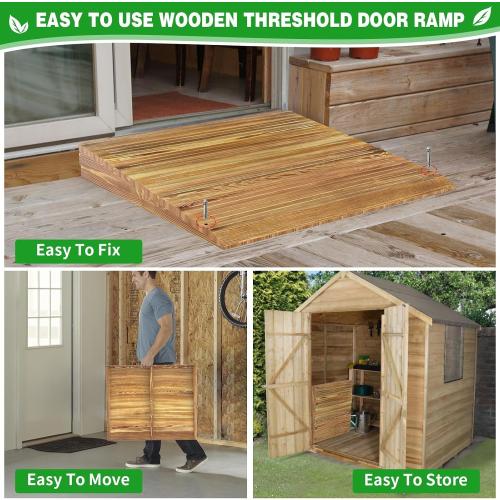 Wooden Threshold Ramp for Home Steps, 7 Rise Doorway Ramp with Non-Slip Grooves, Door Ramp for Wheelchair/Walker/Cart/Scooter, (31.4 W*7.0 H, Solid Pine Wood, 600LBS Capacity)