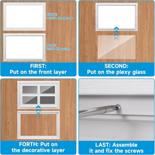4 Pcs Garage Door Windows, Replacement Vinyl Windows Inserts Kit with UV Resistant Resin Glass, Garage Door Windows Inserts for Exterior Garage Doors, Clear Design(20.75x13.77'')